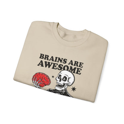Brains Are Awesome Skeleton Halloween Sweatshirt - funny sweatshirt by Cheeky Business