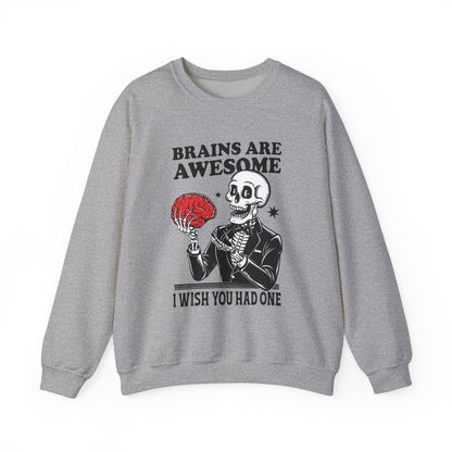 Brains Are Awesome Skeleton Halloween Sweatshirt - funny sweatshirt by Cheeky Business