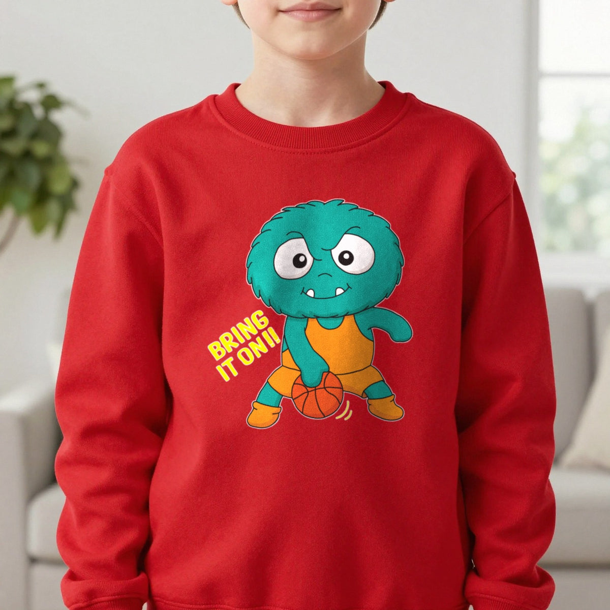 Kids Bring It On Basketball Monster T-Shirt & Sweatshirt in Red, worn, our photo