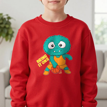 Kids Bring It On Basketball Monster T-Shirt & Sweatshirt in Red, worn, our photo