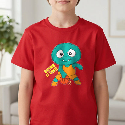 Kids Bring It On Basketball Monster T-Shirt & Sweatshirt in Red, worn, our photo