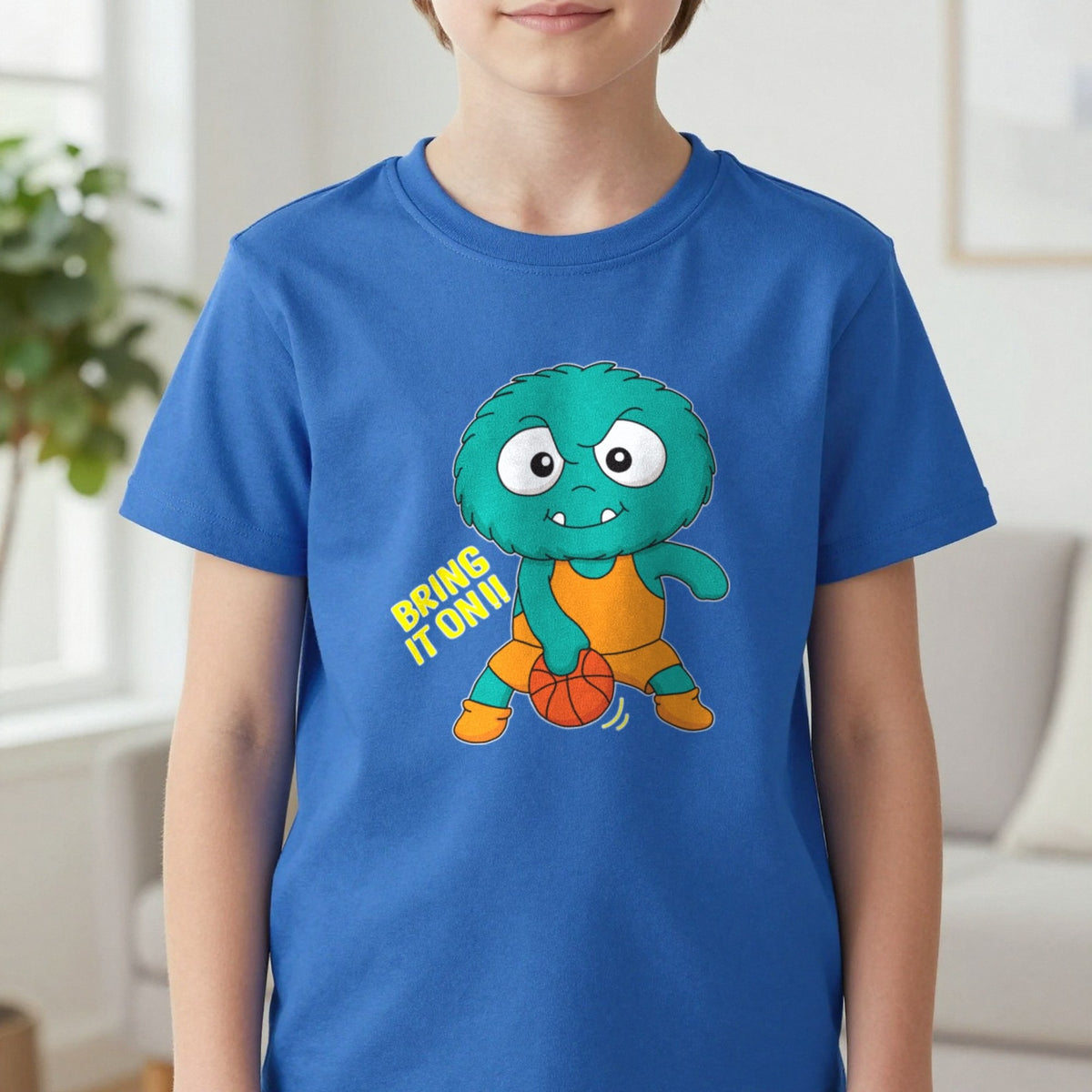 Kids Bring It On Basketball Monster T-Shirt & Sweatshirt in Royal, worn, our photo