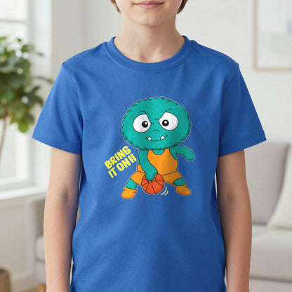 Kids Bring It On Basketball Monster T-Shirt & Sweatshirt in Royal, worn, our photo