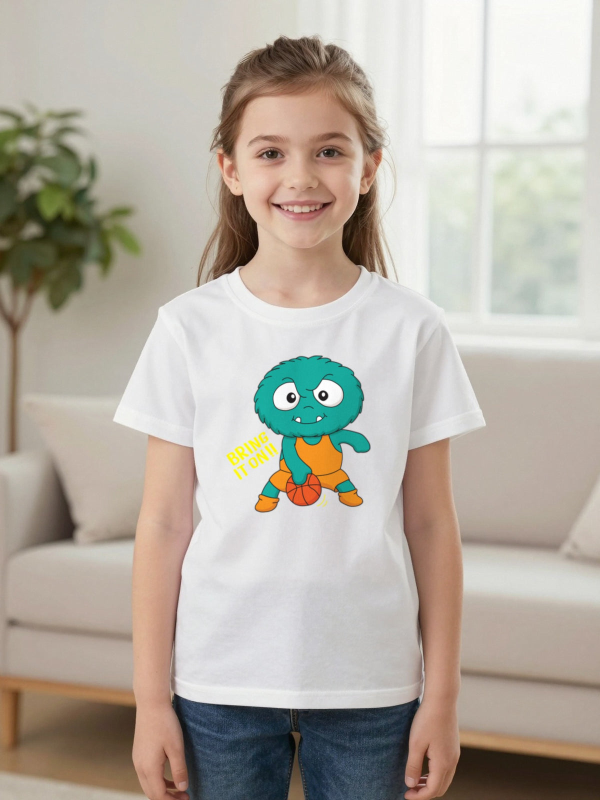 Kids Bring It On Basketball Monster T-Shirt & Sweatshirt worn by a child