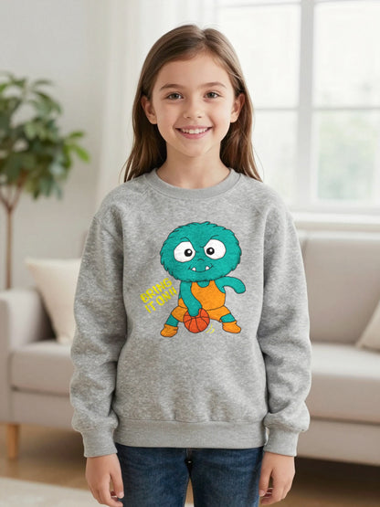 Kids Bring It On Basketball Monster T-Shirt & Sweatshirt worn by a child, another colour