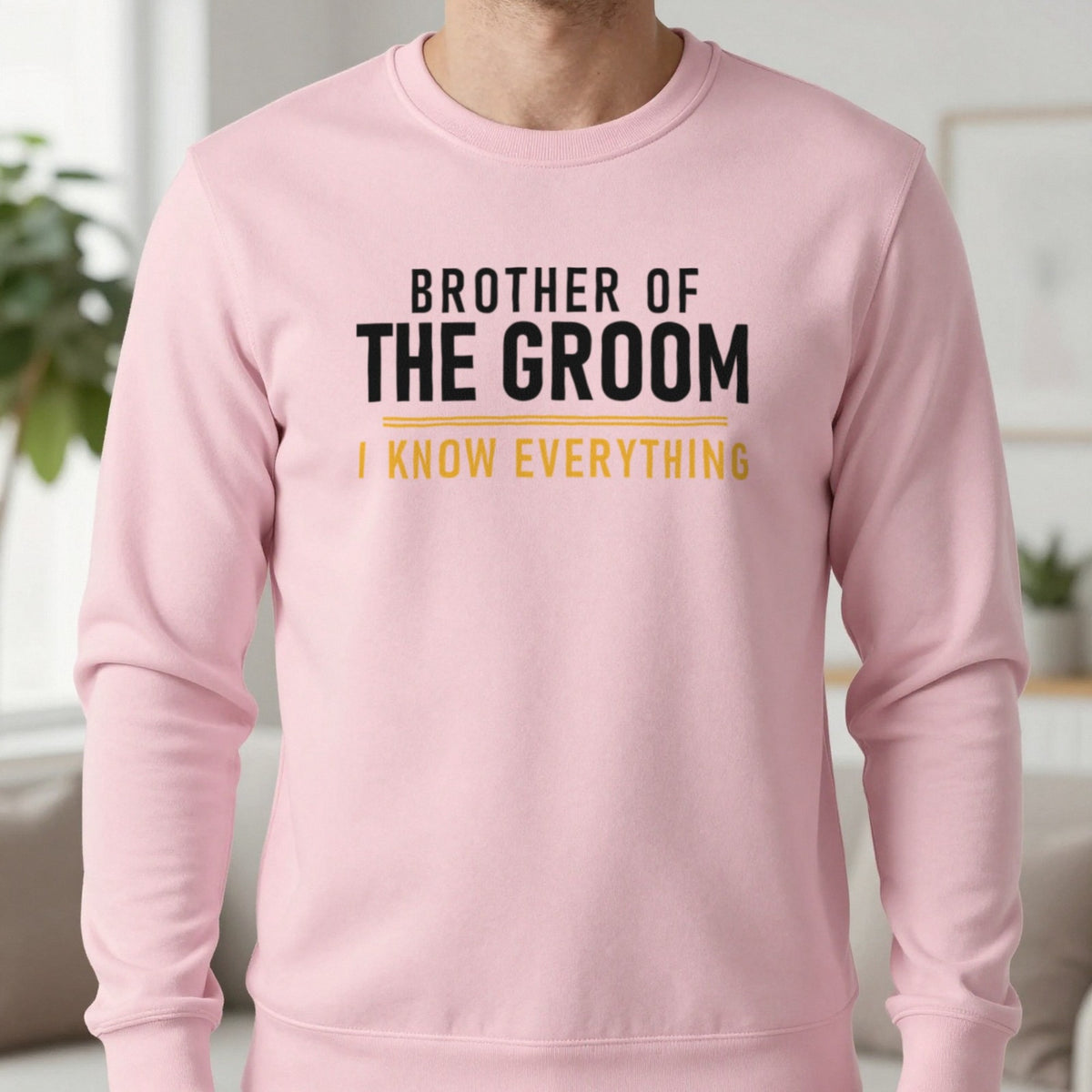 Brother Of The Groom I Know Everything Stag Do T-Shirt & Sweatshirt in Light Pink, worn, our photo