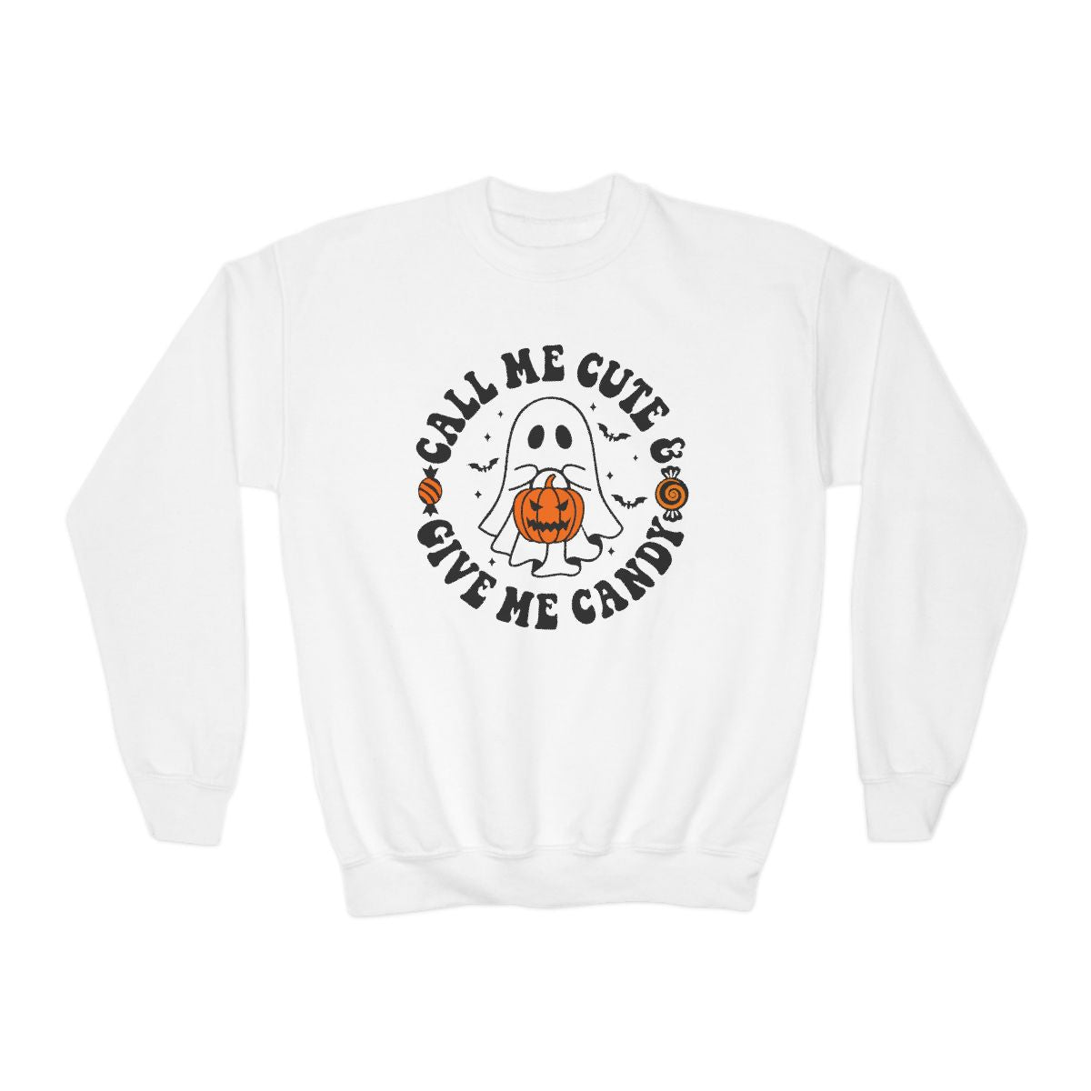 Call Me Cute & Give Me Candy Kids Halloween Sweatshirt - funny t-shirt by Cheeky Business