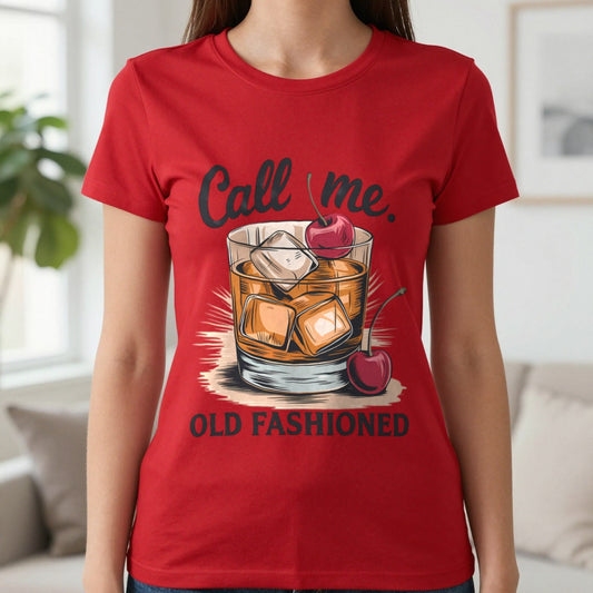 Call Me Old Fashioned Cocktail Lover T-Shirt in Red, worn, our photo