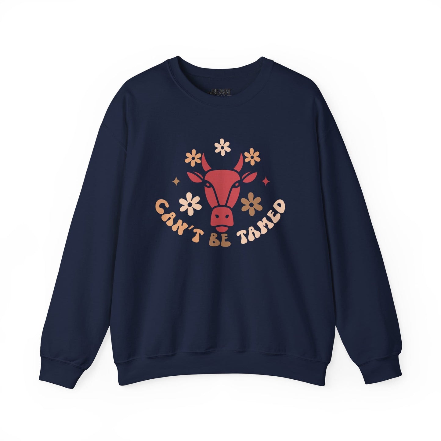 navy cowgirl sweatshirt with cant be tamed vintage western print for her