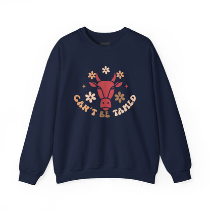 navy cowgirl sweatshirt with cant be tamed vintage western print for her