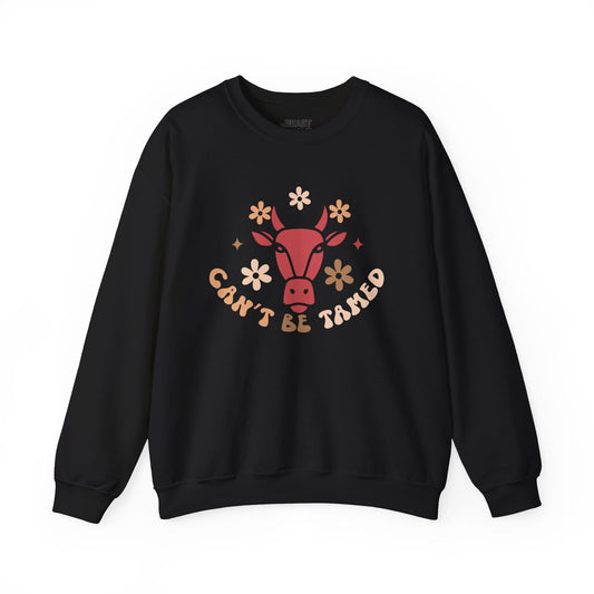 maroon cowgirl sweatshirt with cant be tamed bold western slogan design