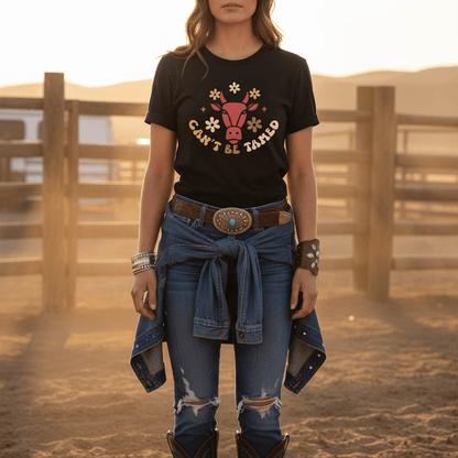 can't be tamed cowgirl t-shirt lifestyle shot western country style