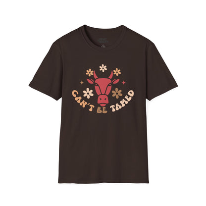 dark heather t-shirt with can't be tamed cowgirl graphic for country style