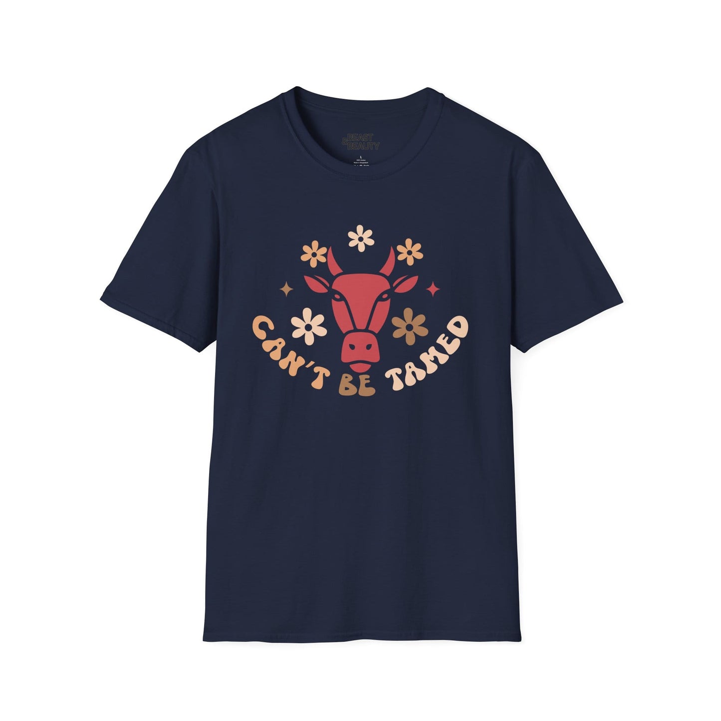 women's cowgirl slogan t-shirt in dark chocolate can't be tamed design