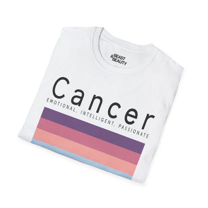 white cancer zodiac t-shirt detail shot of minimalist astrology graphic