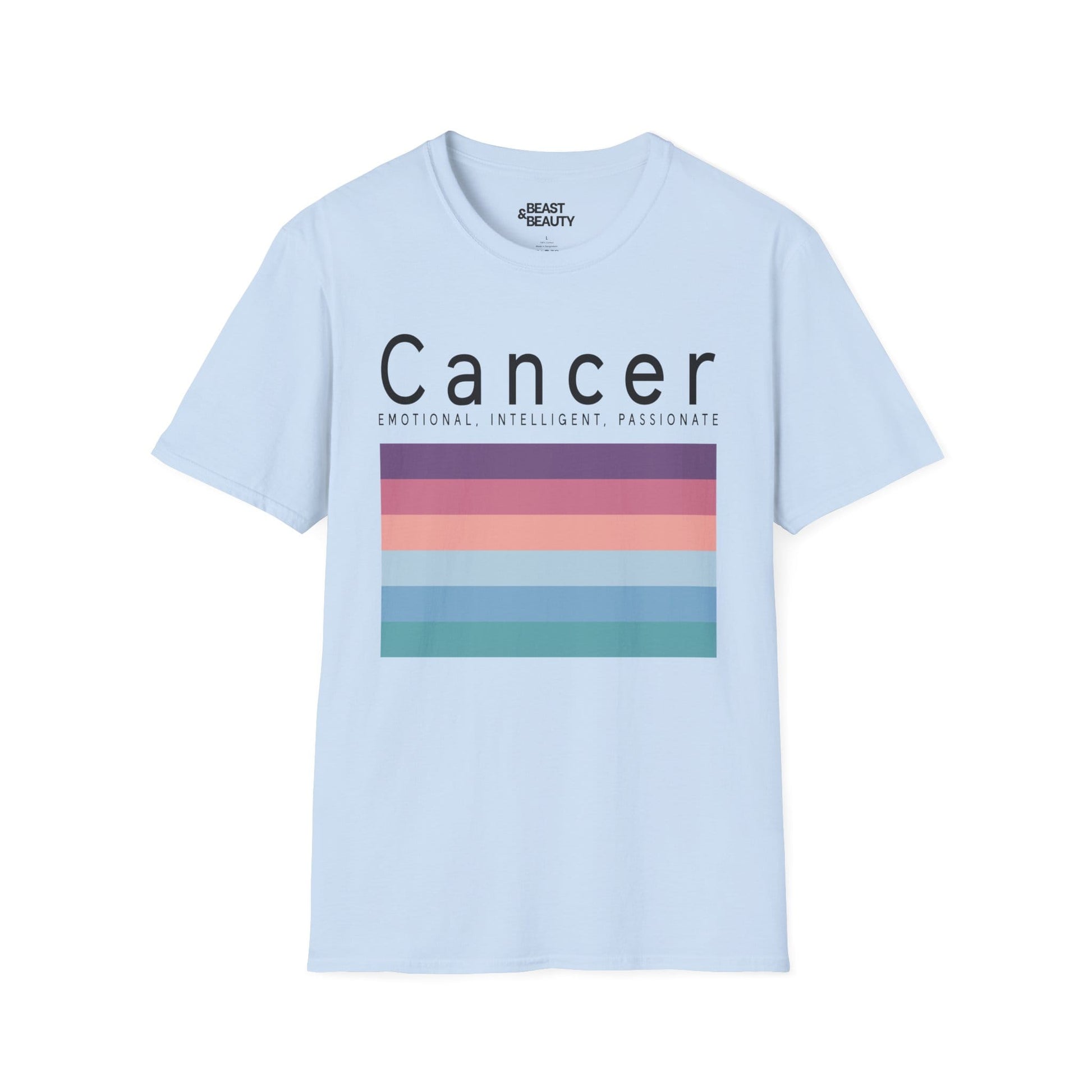 natural t-shirt with cancer celestial zodiac design front view