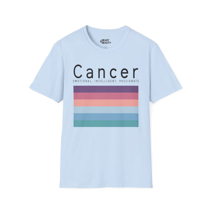 natural t-shirt with cancer celestial zodiac design front view