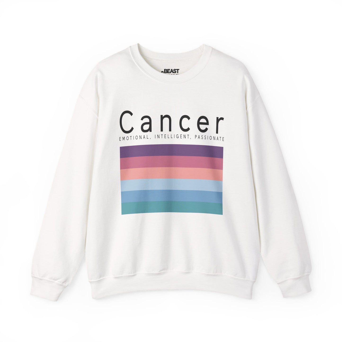 white sweatshirt with cancer zodiac sign retro stripe minimalist design
