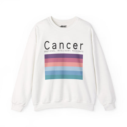 white sweatshirt with cancer zodiac sign retro stripe minimalist design