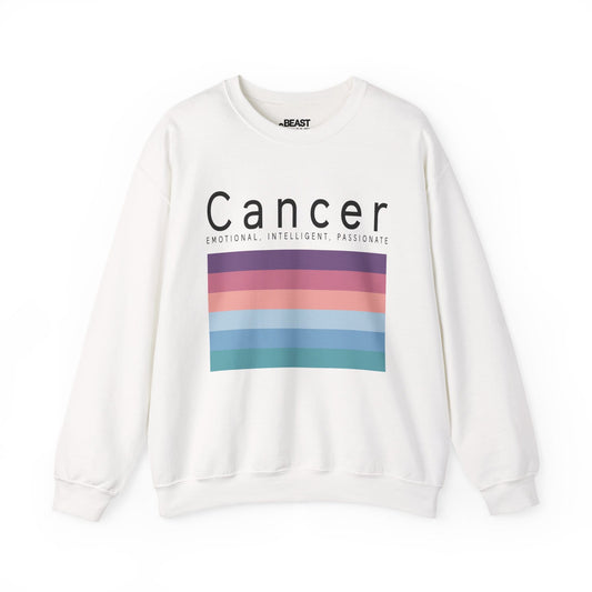 white sweatshirt with cancer zodiac sign retro stripe minimalist design