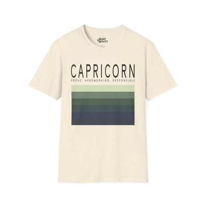 white t-shirt with capricorn zodiac sign graphic print for birthday gift