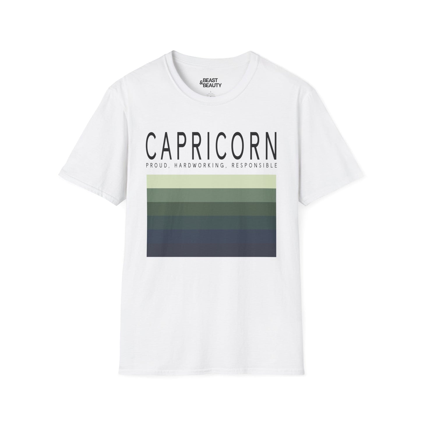light blue t-shirt with minimalist capricorn zodiac graphic design for astrology fans