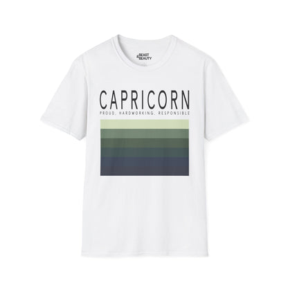 light blue t-shirt with minimalist capricorn zodiac graphic design for astrology fans