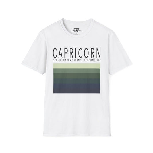 light blue t-shirt with minimalist capricorn zodiac graphic design for astrology fans
