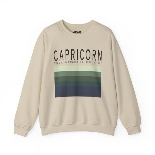 sand sweatshirt with earthy stripe capricorn zodiac typography design birthday gift