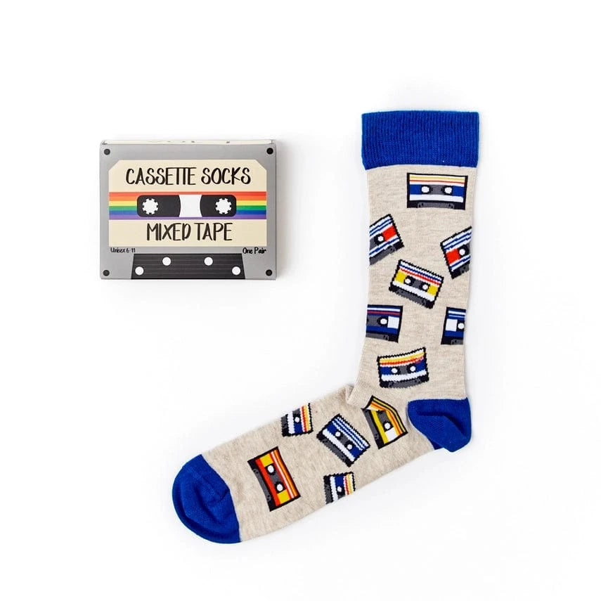 cassette tape print novelty socks in gift box for music lovers