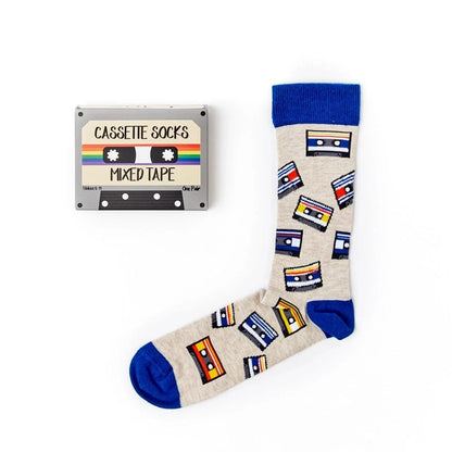 cassette tape print novelty socks in gift box for music lovers