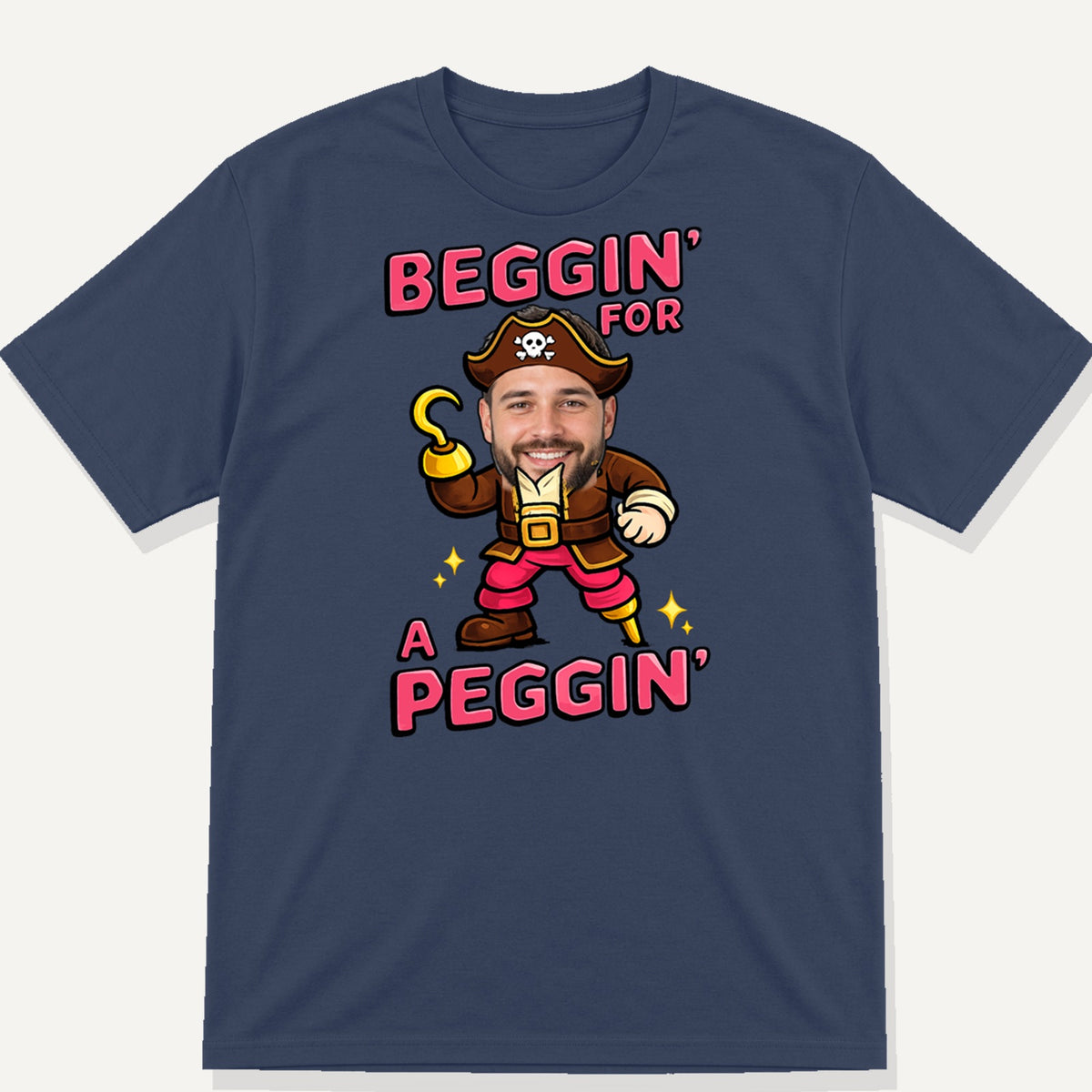 Navy Gildan 64000 Beggin' For A Peggin' personalised pirate T-shirt mock-up