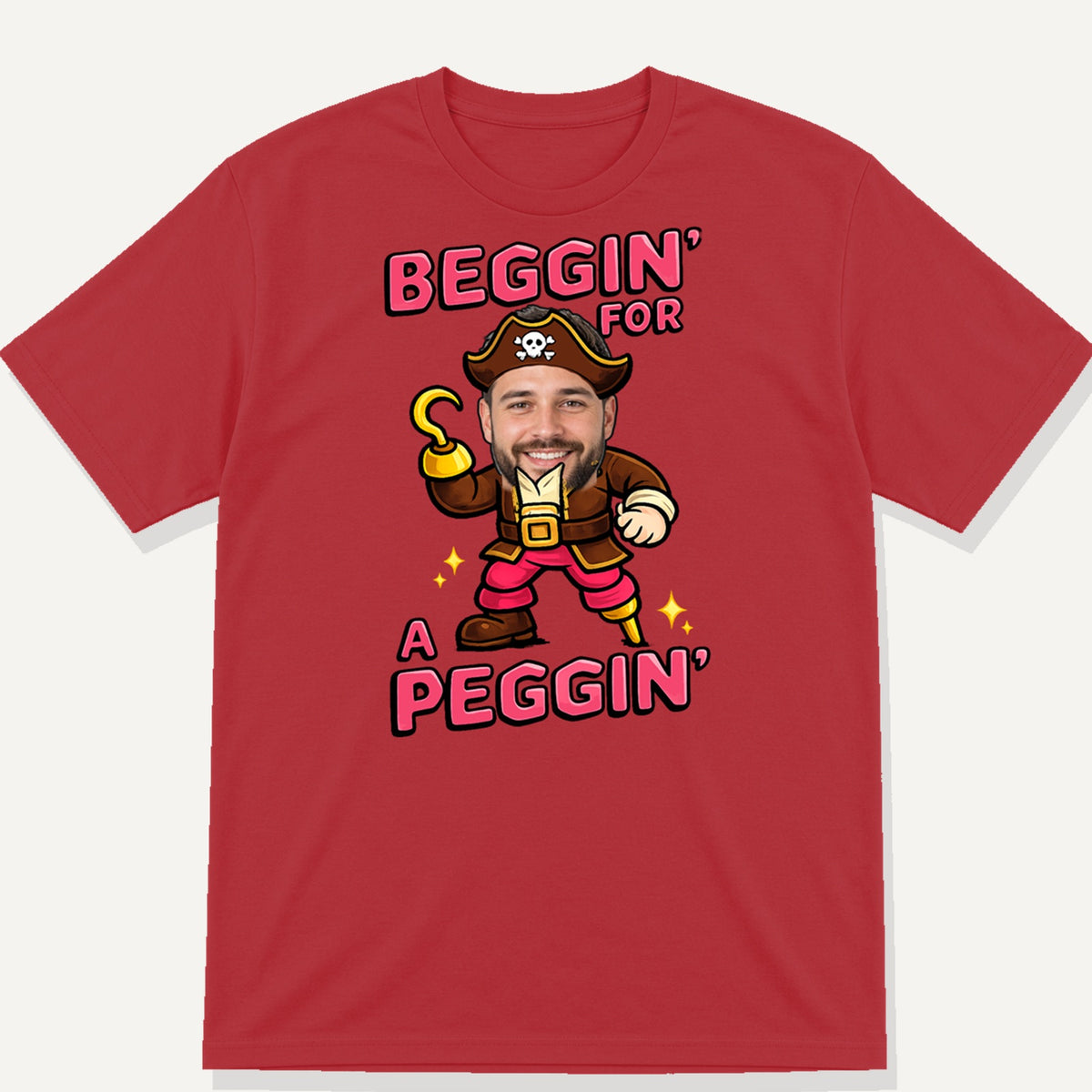 Red Gildan 64000 Beggin' For A Peggin' personalised pirate T-shirt mock-up