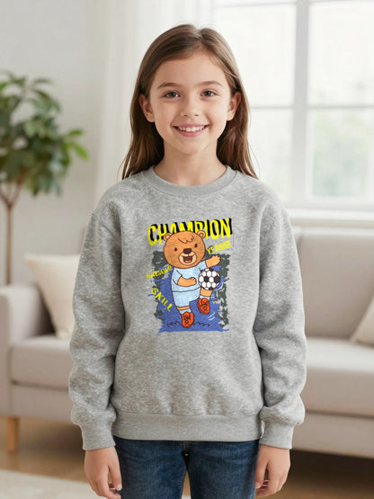Kids Champion Football Bear T-Shirt & Sweatshirt worn by a child, another colour