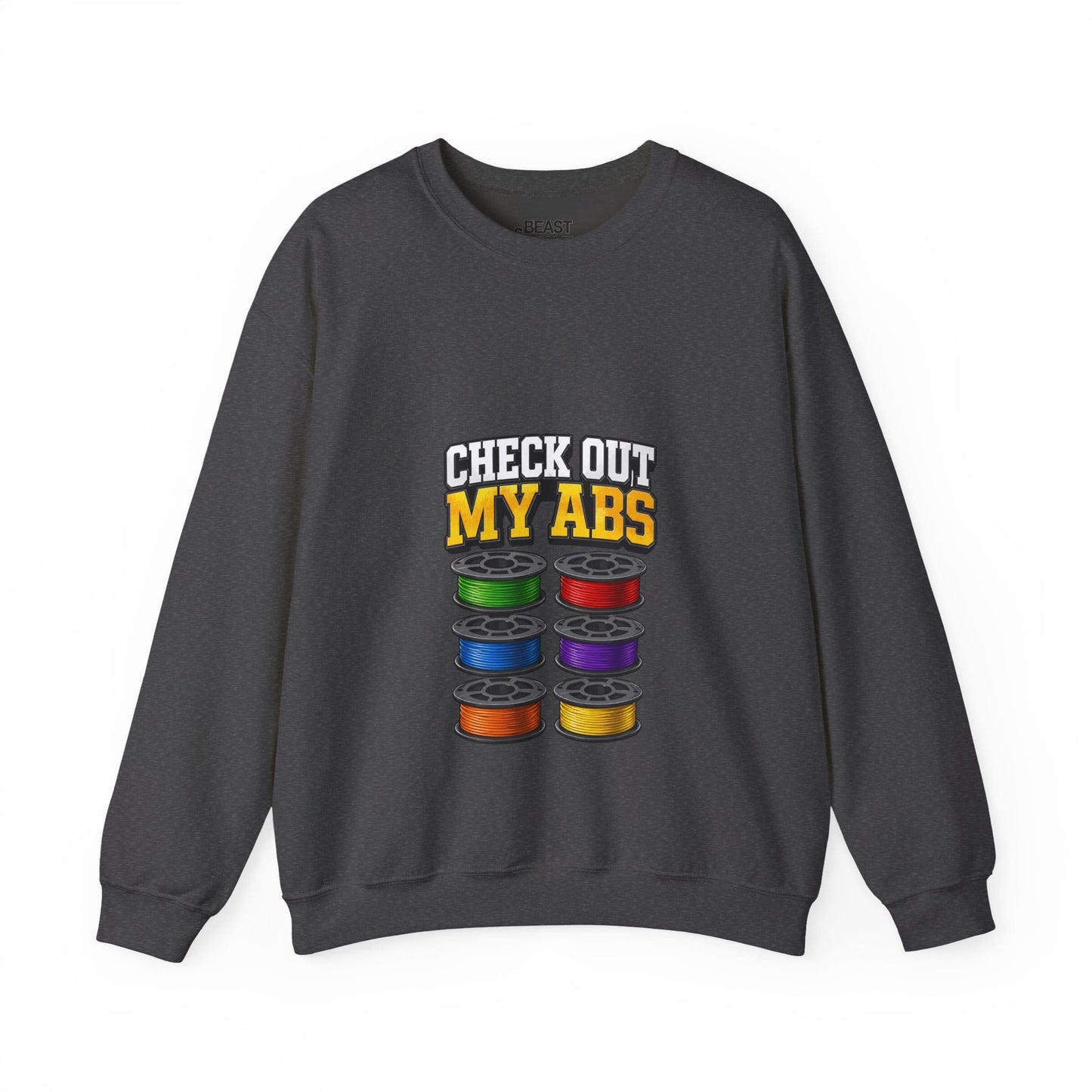 forest green sweatshirt with check out my abs filament pun slogan for makers
