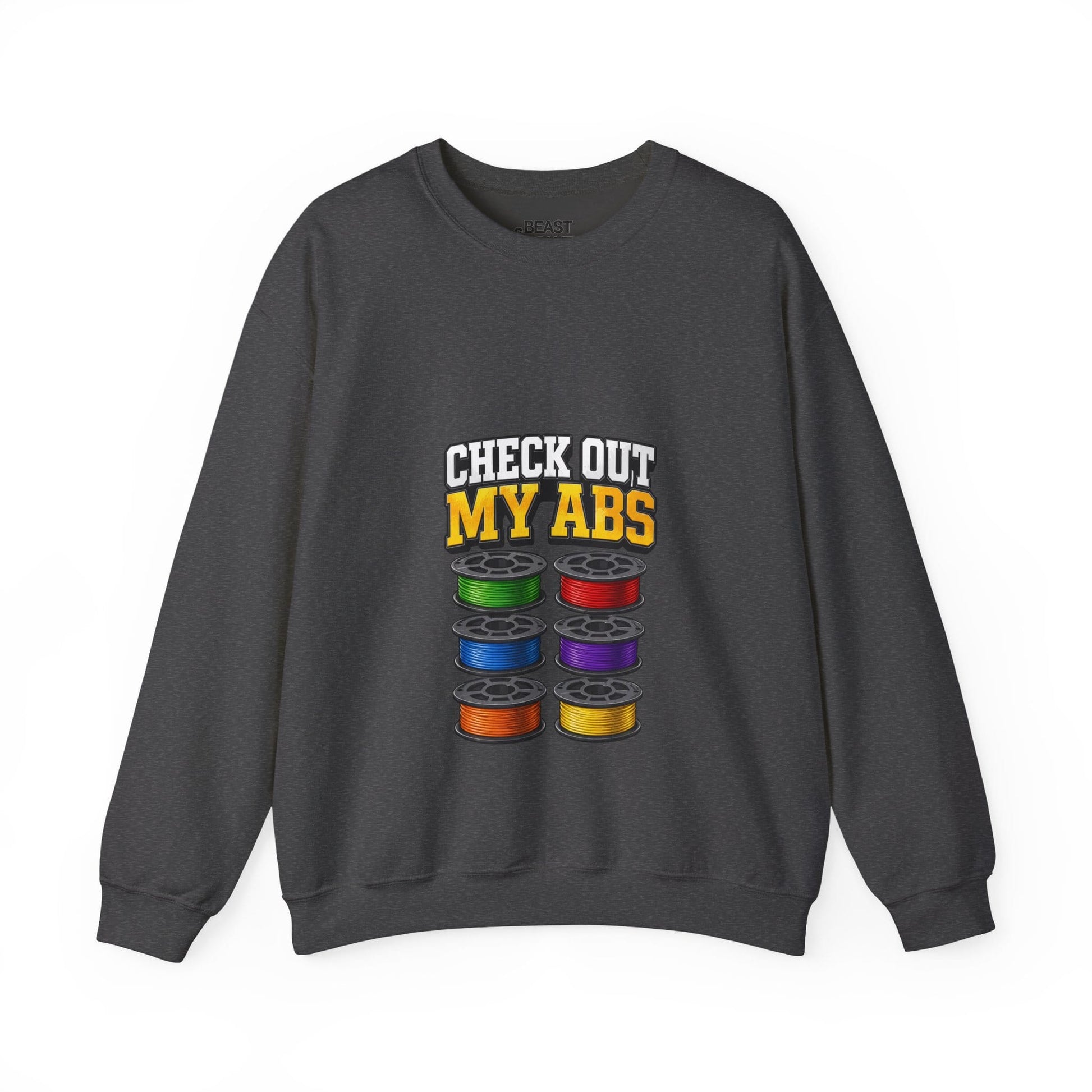 forest green sweatshirt with check out my abs filament pun slogan for makers
