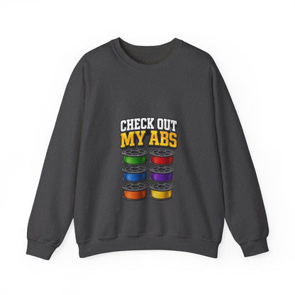 forest green sweatshirt with check out my abs filament pun slogan for makers