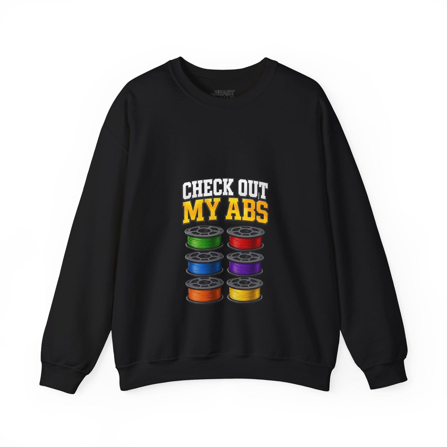 navy sweatshirt with check out my abs maker and gym lover funny slogan