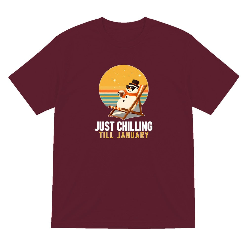 Chill Out Snowman Funny Christmas Jumper & T-Shirt T-Shirt in Maroon