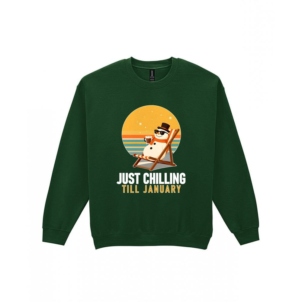 Chill Out Snowman Funny Christmas Jumper & T-Shirt Sweatshirt in Forest Green