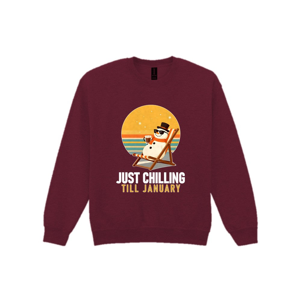 Chill Out Snowman Funny Christmas Jumper & T-Shirt Sweatshirt in Maroon