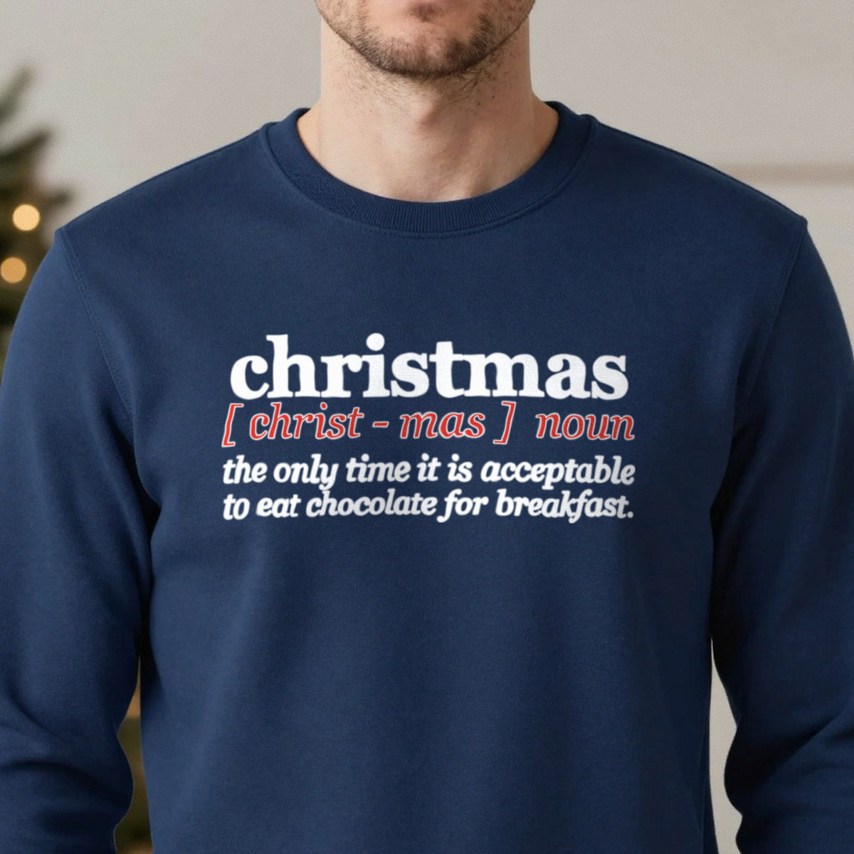 Chocolate For Breakfast Christmas Definition Funny Christmas Jumper & T-Shirt close-up