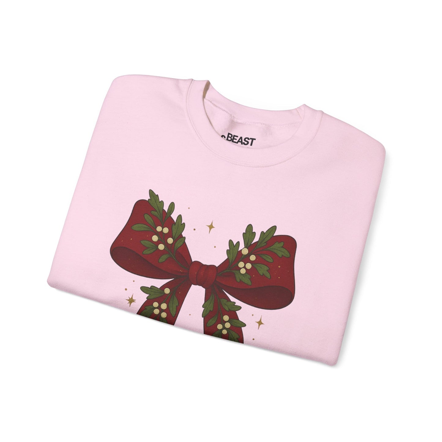 christmas bow sweatshirt styled as a gift — holiday sweatshirt for her