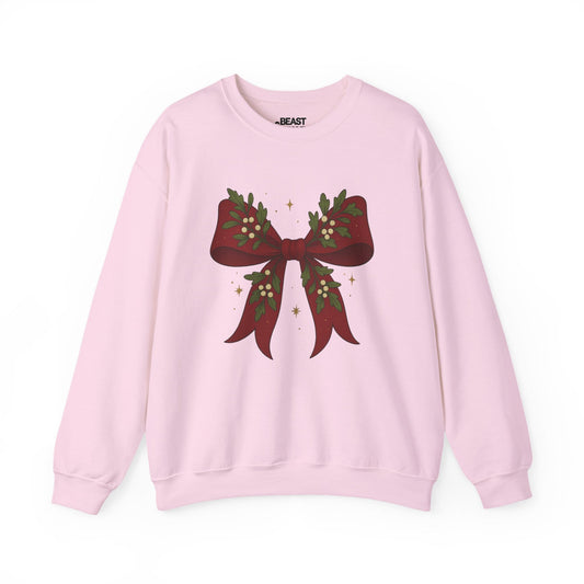 light pink sweatshirt with christmas bow coquette design — festive gift for her