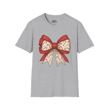 sport grey t-shirt with christmas candy canes bow festive design