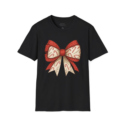 black t-shirt with candy canes bow christmas gift design for her