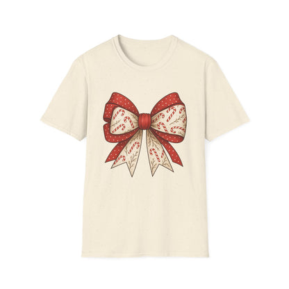 Christmas Candy Canes Bow T-Shirt - funny t-shirt by Cheeky Business