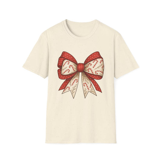 Christmas Candy Canes Bow T-Shirt - funny t-shirt by Cheeky Business