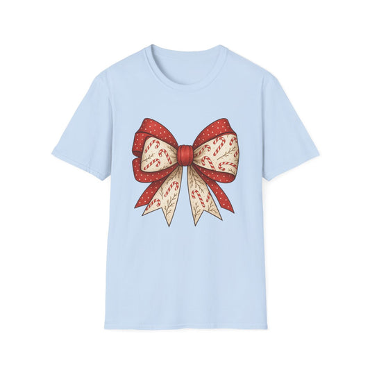 Christmas Candy Canes Bow T-Shirt - funny t-shirt by Cheeky Business