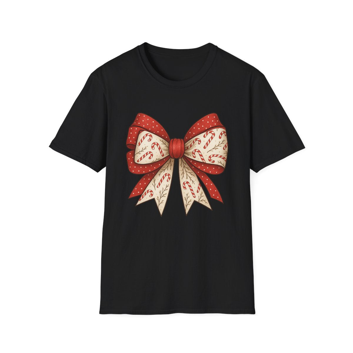 Christmas Candy Canes Bow T-Shirt - funny t-shirt by Cheeky Business